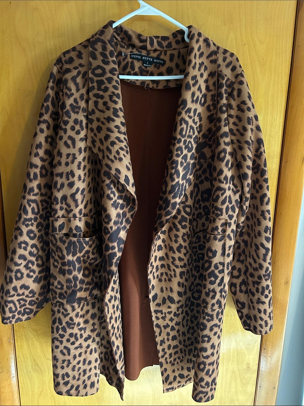 HYFVE Leopard Print Open-Front Blazer Jacket in Brown and Black